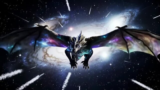 Dragon flying through cosmic space