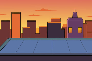 Obraz premium a skyline view from a rooftop during golden hour 