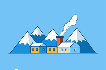 Fototapeta premium a snowy alpine village with smoke rising