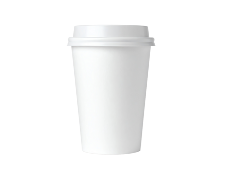 Empty white paper coffee cup on a plain background.