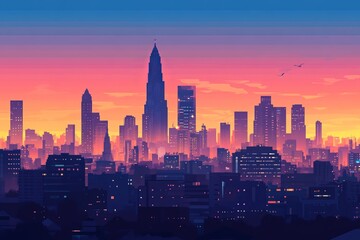 Obraz premium minimalist poster flat design Bangkok, Thailand at dusk 