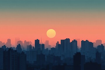 Fototapeta premium minimalist poster flat design Shanghai, China at dusk