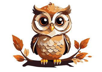 Fototapeta premium Adorable Cartoon Owl Perched on Autumn Branch A Cute Illustration
