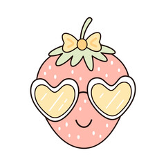 Cute groovy strawberry clipart, retro summer character. Adorable hand drawn vector illustration in flat style	
