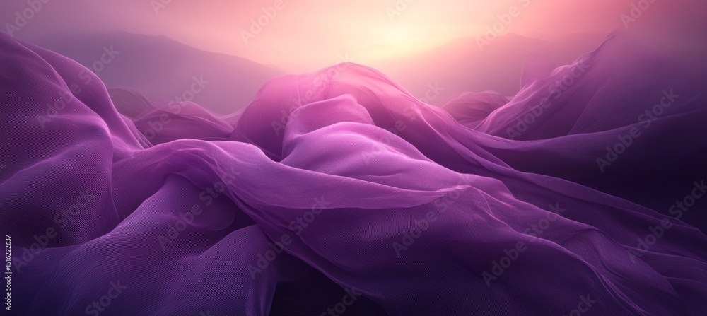 Poster abstract background with soft and delicate wavy purple fabric, dynamic waves on flowing gradient