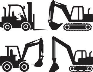 Heavy equipment icons forklift excavator loader