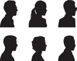 Six profile silhouettes diverse people faces