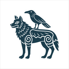 Stylized Wolf and Raven: Fylgja Spirit Animal