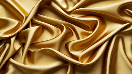 Fototapeta premium A high-quality photograph of draped gold silk fabric with rich, luxurious folds and creases