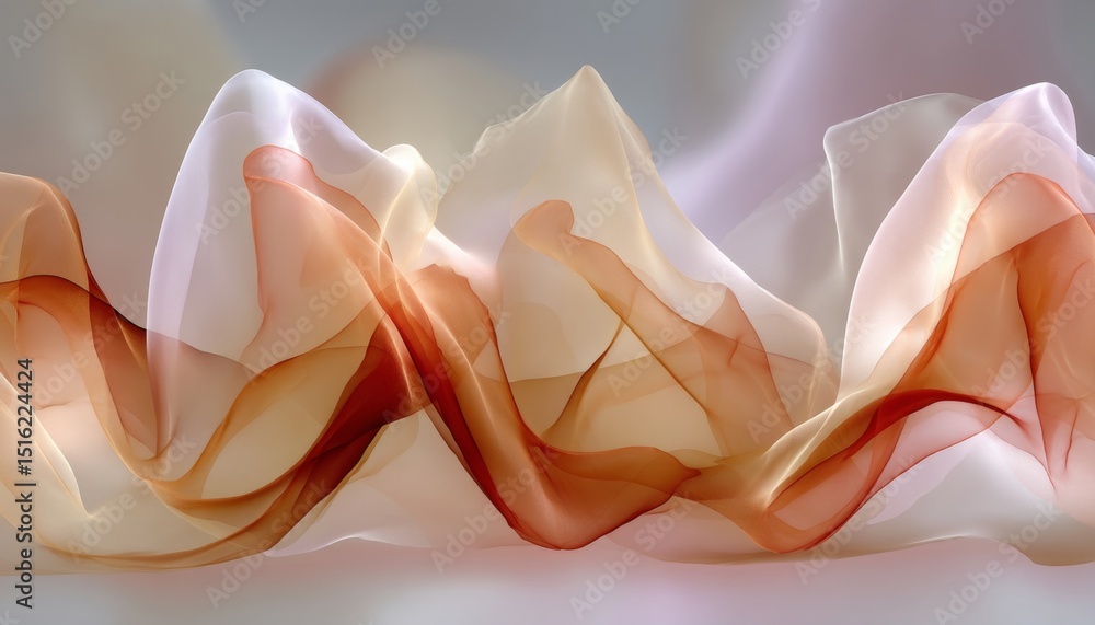 Poster gentle abstract waves flowing, ethereal fabric creating delicate patterns and forms in warm tones
