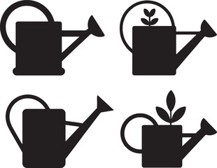 Four simple black watering can silhouettes
