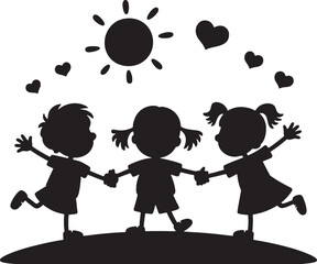 Happy children holding hands sunny day friendship