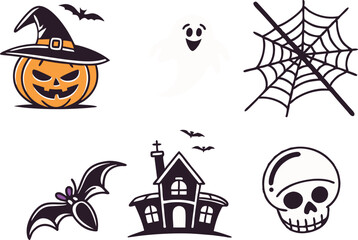 Halloween Elements Pack Colorful Illustrations for Designers. Colorful Halloween Illustrations Pack for Creative Projects. Halloween Elements Collection with Bright Illustrations