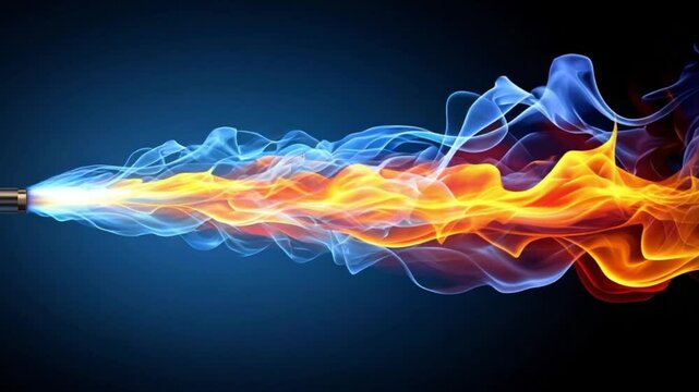 Vibrant Flames and Smoke in Brilliant Blue and Orange Display for Dramatic Artistic Background Effect