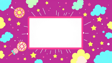 Cute pastel background design with donuts stars and clouds