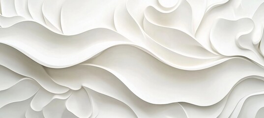 Obraz premium Abstract White Background, Flowing Waves Pattern Minimalistic Design, Soft Curves, Delicate Texture