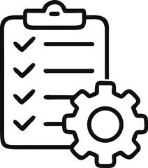 Clipboard with gear icon in line style., Technical support check list isolated on white background, Management business concept, vector illustration