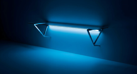 Modern Minimalist Floating Shelf With Blue Led Lighting Display Mockup