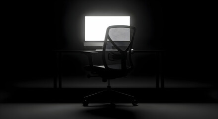 Lonely Workspace Computer Screen in the Dark of The Night