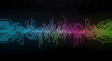 Digital Circuit Board Design With Vibrant Colors On Dark Background
