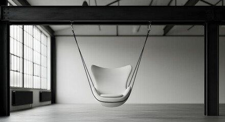 Floating Egg Chair In An Industrial Interior With Large Window