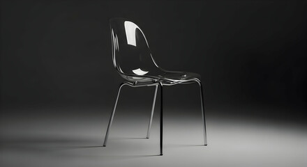 Modern Transparent Chair With Metal Legs Isolated On Dark Gradient Background