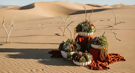Desert Sanctuary A Serene Succulent Garden Amidst Sand Dunes Landscape