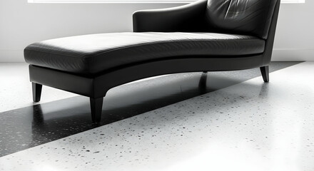 Black Leather Chaise Lounge Against a Minimalist Interior Space