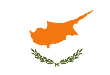 Vector illustration of the Cyprus flag with map island and two green olive branches symbolizing peace. Design for travel brochures, cultural event postersand souvenirs.