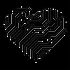 Abstract circuit board in shape heart, technology background. 
