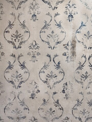 Wallpaper in classic baroque floral ornamental engraving pattern, in gold and blue color. European classic random ornamental seamless background texture.