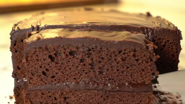 Chocolate cake slice closeup