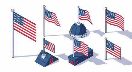 American Flag Illustrations Isometric Designs for Patriotism Projects