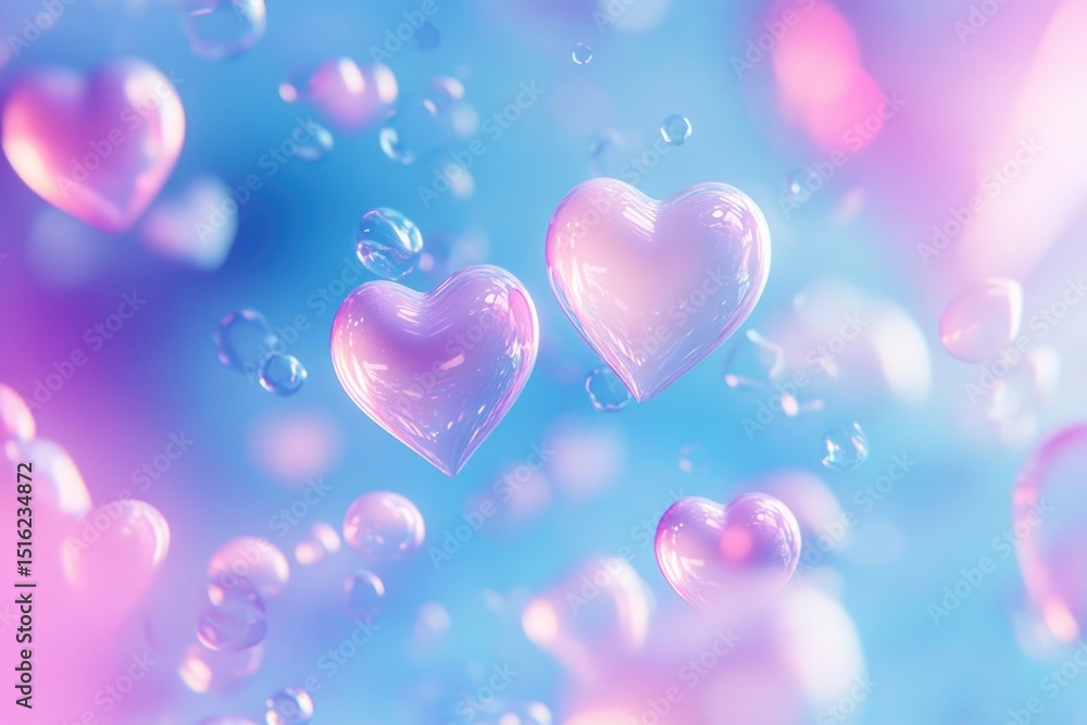 Poster gradient background with hearts atmosphere floating bubbles.