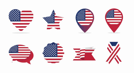 Patriotic American Flag Icons Heart, Star, Map Markers & More