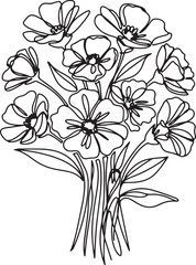 Fototapeta premium Elegant line art floral bouquet illustration