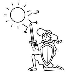 紫外線から身を守る女性をイメージしたイラスト　線画のみ