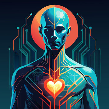 Cybernetic Human with Glowing Heart &ndash; The Soul of Technology