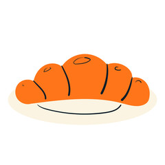 Doodle croissant on a plate. Dessert meal. Cartoon style isolated vector illustration.