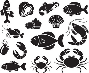 Obraz premium Seafood icons black and white graphic design