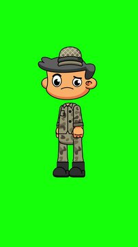 Thinking Soldier Character, Chibi Pose with Hand on Chin