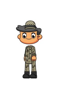 Surprised Army Character Animation, Chibi Soldier Wide-Eyed Pose