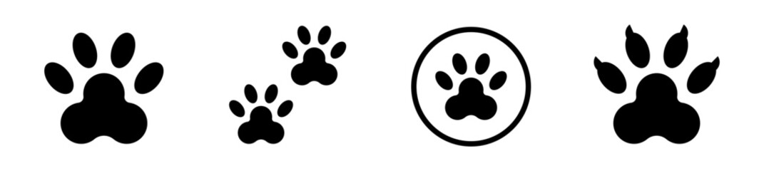 Conjunto de iconos de huella de animal. rastro salvaje, presencia animal. Mamífero. Ilustración vectorial