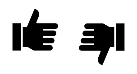 Conjunto de iconos de me gusta y no me gusta. Pulgar arriba y abajo, aprobación positiva, desaprobación negativa, valoración de contenido y retroalimentación. Ilustración vectorial