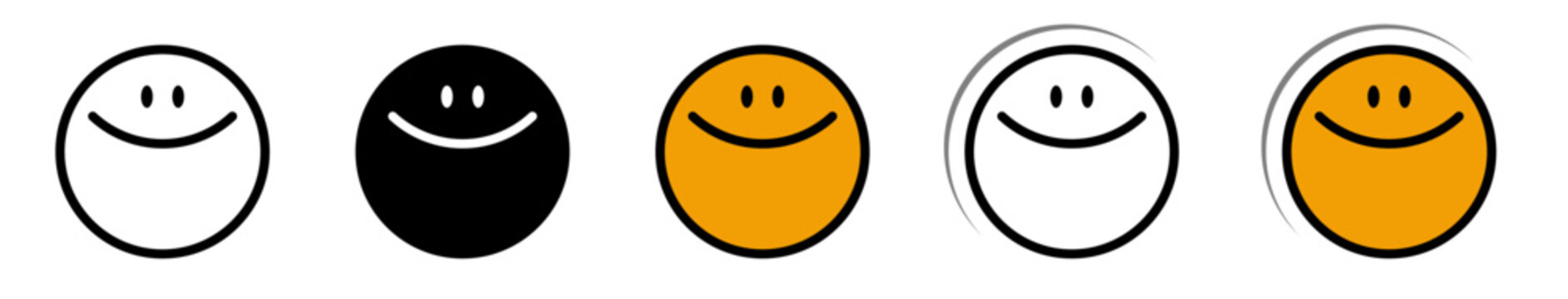 Conjunto de iconos de caritas felices. Alegr&iacute;a, emoci&oacute;n positiva, bienestar emocional, actitud optimista. Ilustraci&oacute;n vectorial