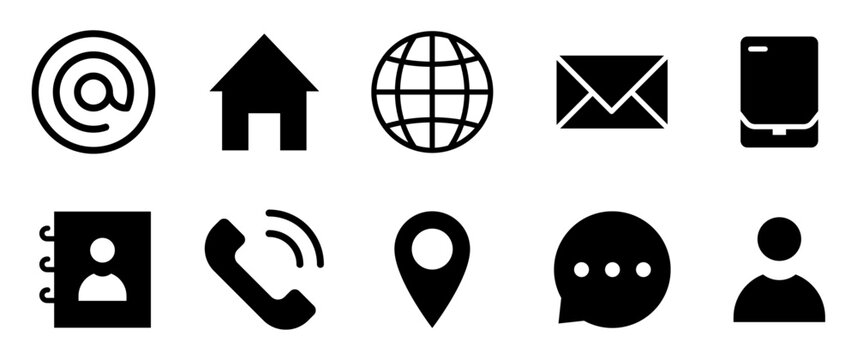 Conjunto de iconos de comunicaci&oacute;n. email, inicio, conexi&oacute;n global, tel&eacute;fono, agenda de contactos, llamada, ubicaci&oacute;n, mensaje. usuario. Ilustraci&oacute;n vectorial