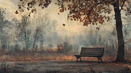 A bench in an empty park during autumn