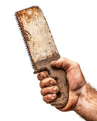 Isolated Hand Holding Rustic Saw