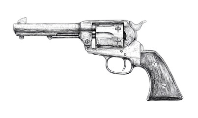 Isolated Hand-drawn Revolver