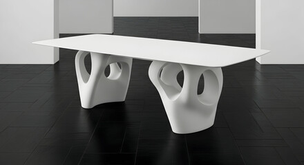 Modern Minimalist Table With Abstract Sculptural Base For Dining Room